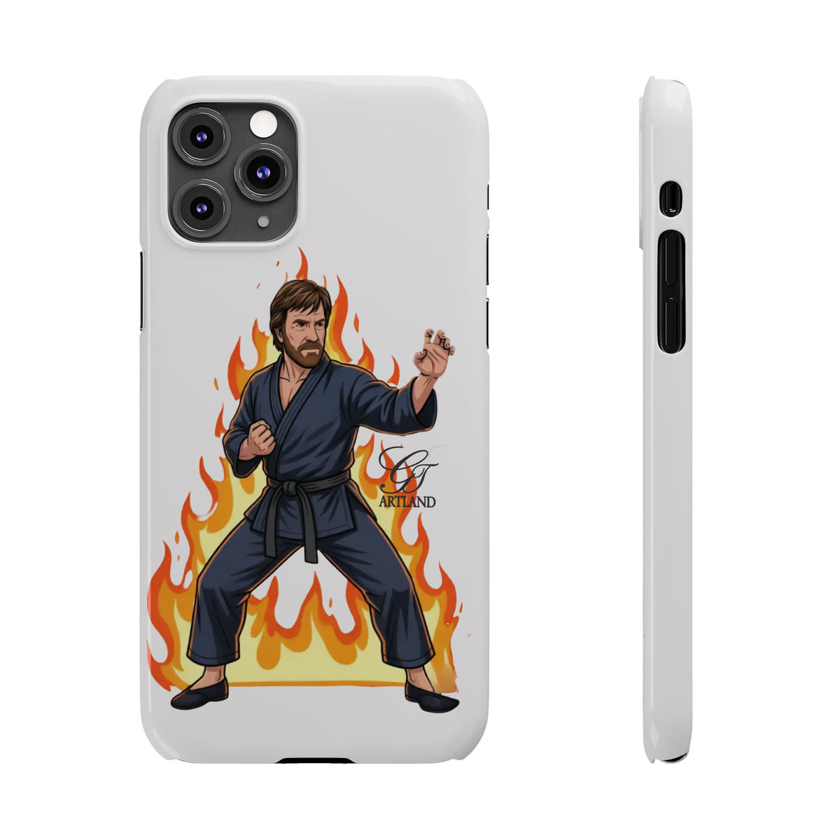 Karate Master Chuck Norris Illustration Slim Phone Case | Martial Arts Flames by GT Artland
