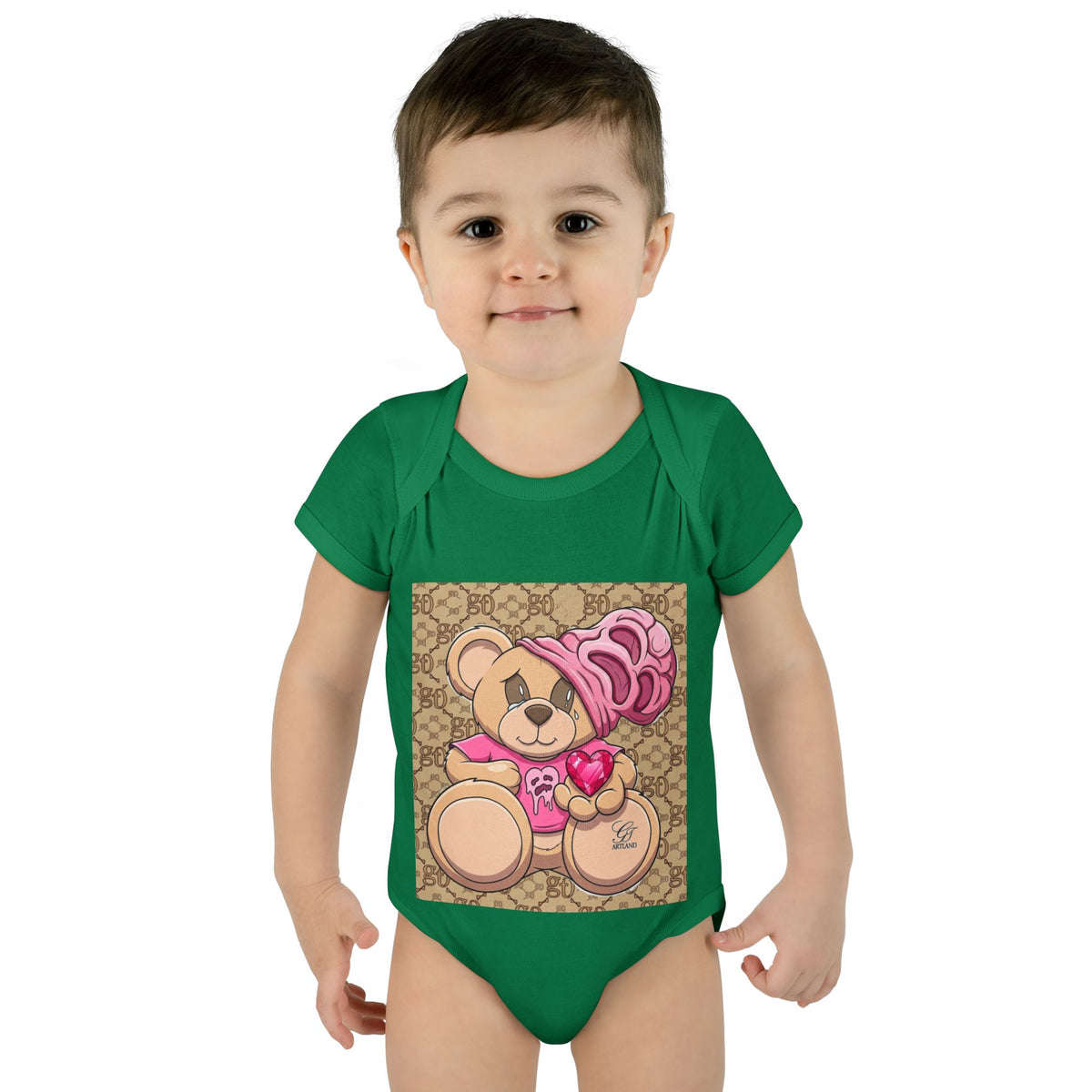 Pink Heart Teddy Bear Infant Bodysuit by GT Artland
