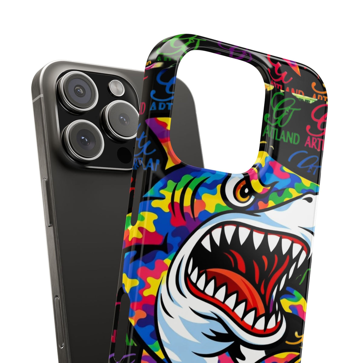 Colorful Shark GT Illustration Slim Phone Case | Neon Graffiti Pattern by GT Artland