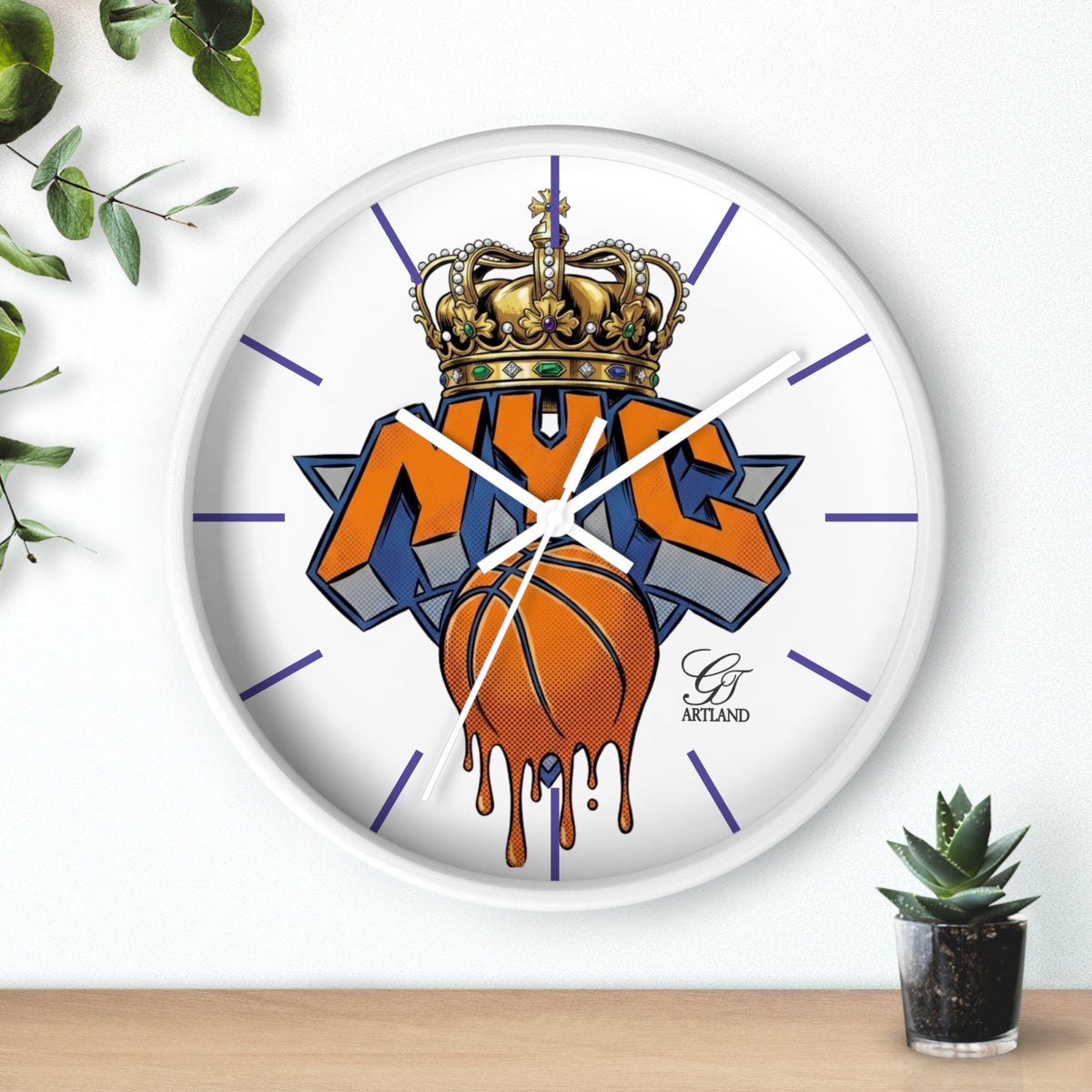 NYC Crown Basketball Drip Wall Clock | Urban Graffiti Sports Clock by GT Artland