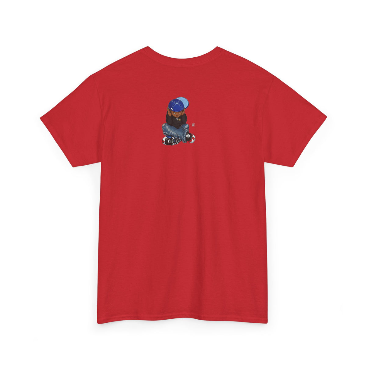 Ebony Sad Kid Illustration T-Shirt | Sitting Boy Graphic Tee b