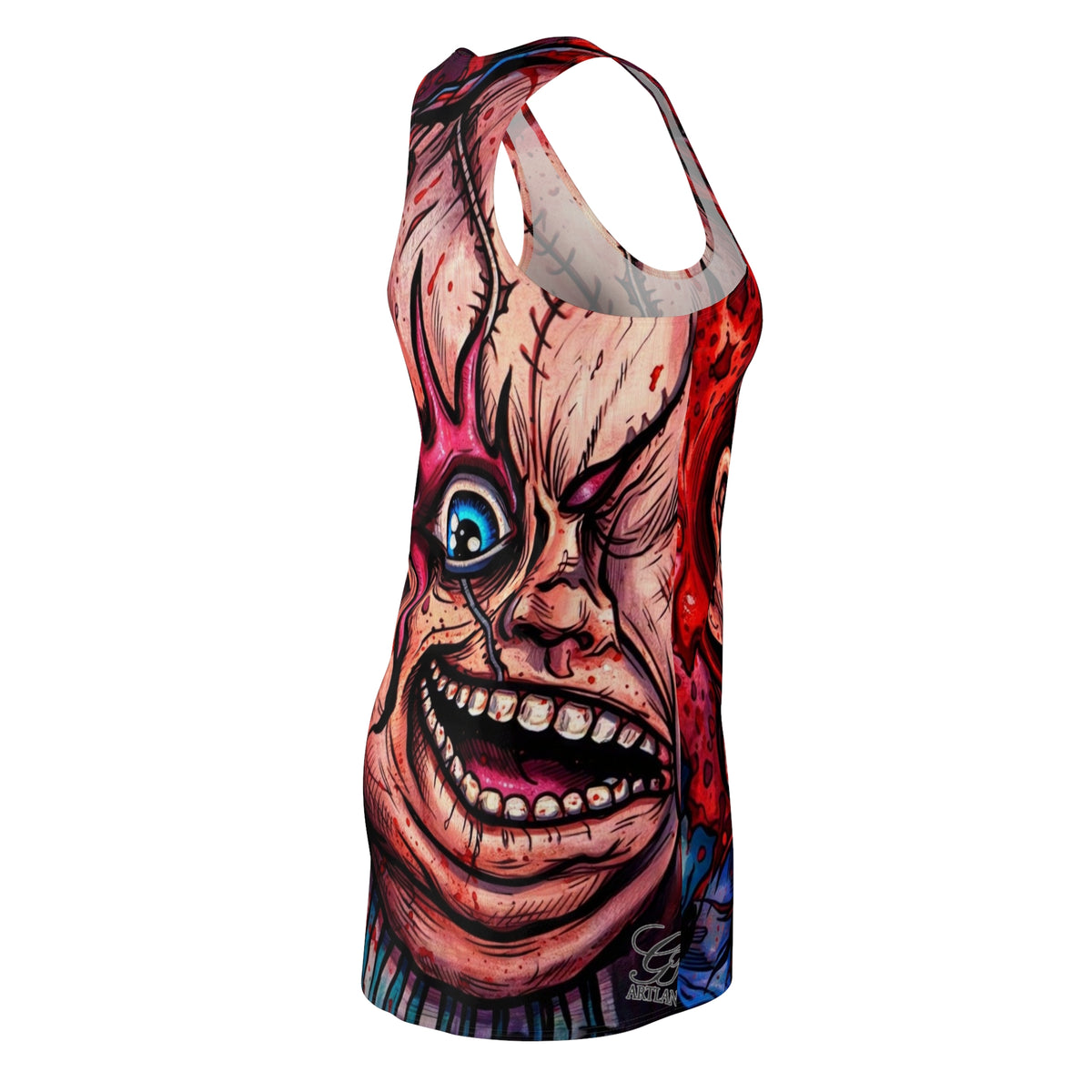 Playtimes Over Horror Scary Doll Designer Airbrush Racerback Dress by GT Artland