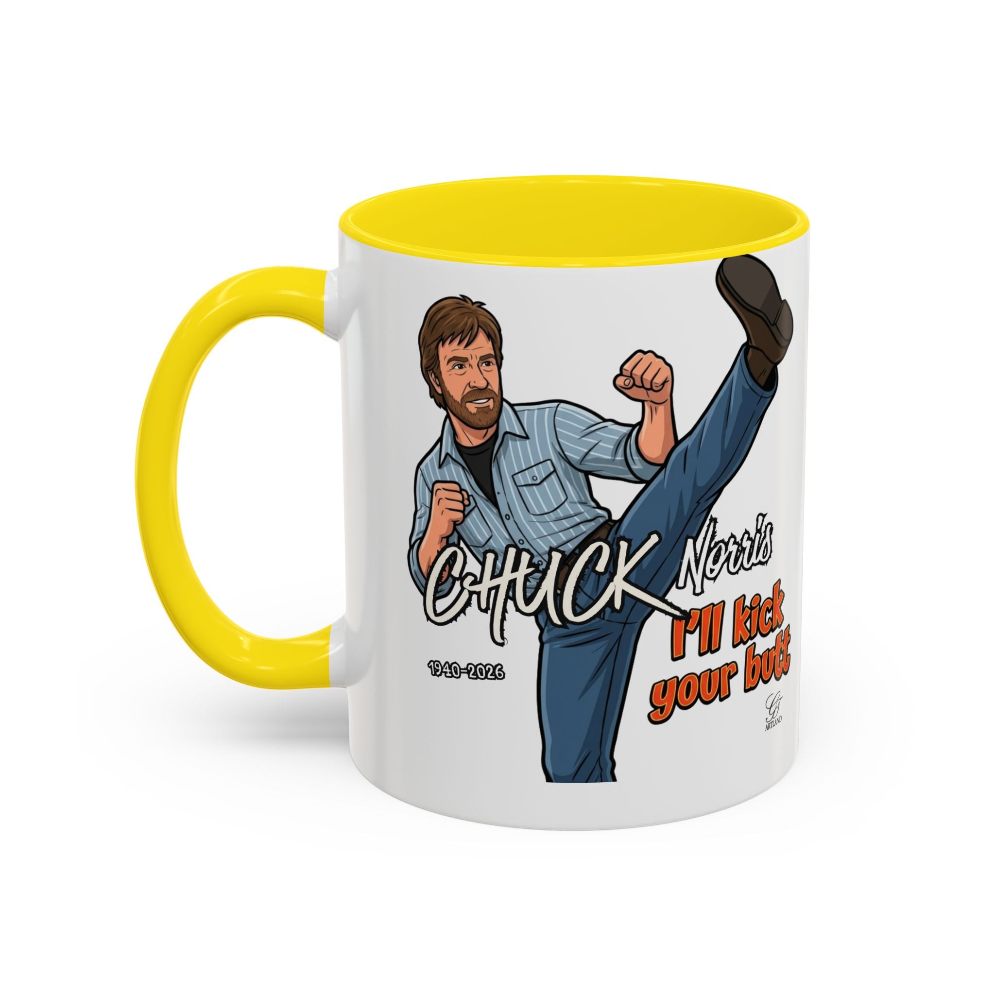 Martial Arts Chuck Norris Kick Butt Humor Character Mug | Accent Coffee Mug by GT Artland