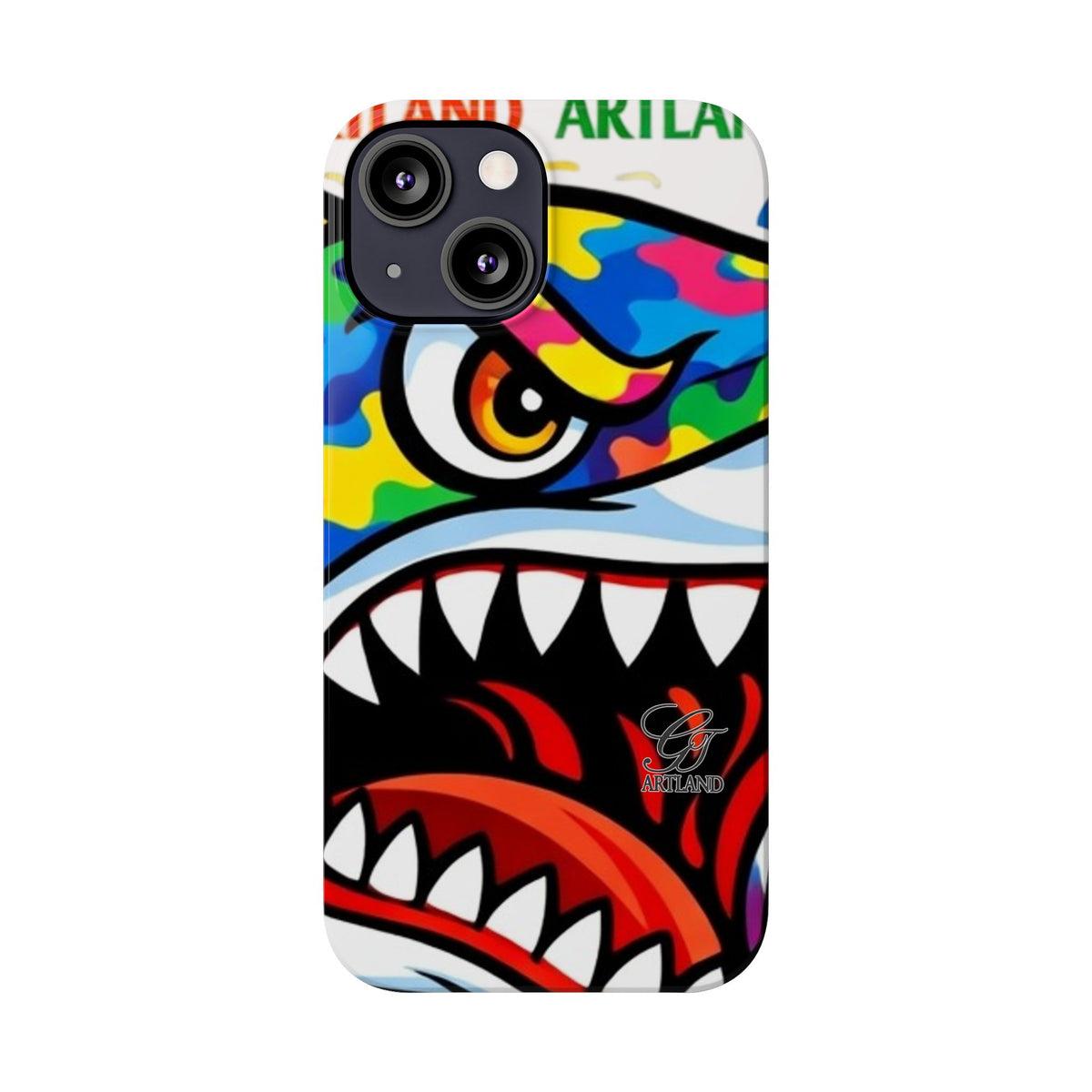 Colorful Designer Shark Face Slim Phone Case | Bold Shark Bite Graphic by GT Artland