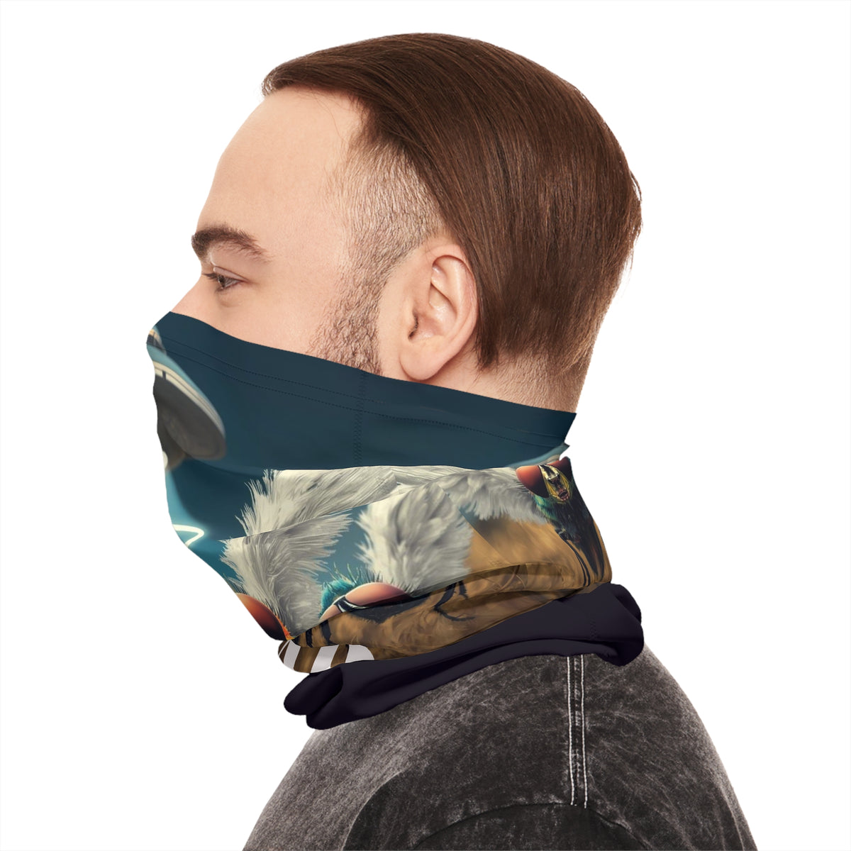 UAP Flying Insects with UFO Halo Neck Gaiter | Alien Mask Neckwear Design