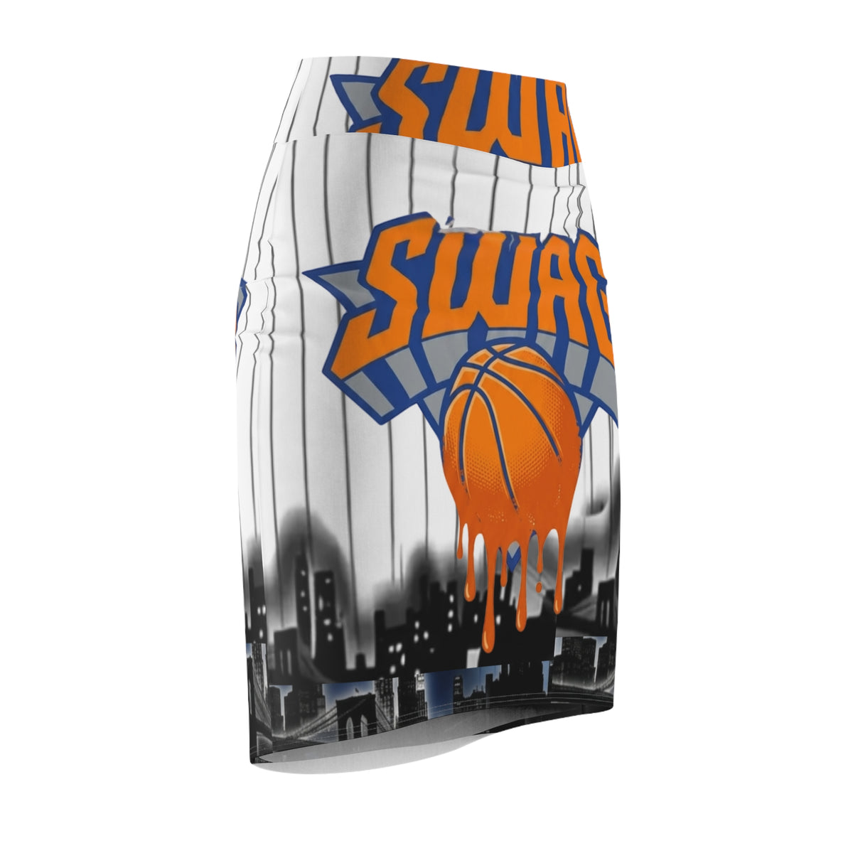 SWAG Dripping Basketball pencil skirt | city skyline, pinstripe sports design