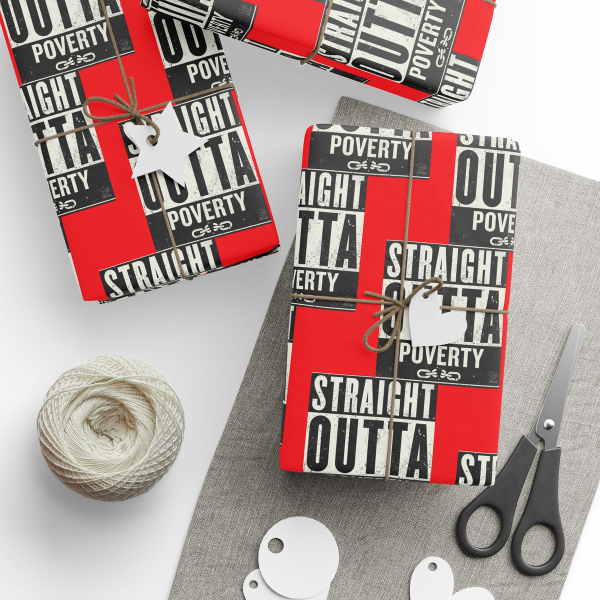 Straight Outta Poverty Wrapping Paper - Red, Black, White