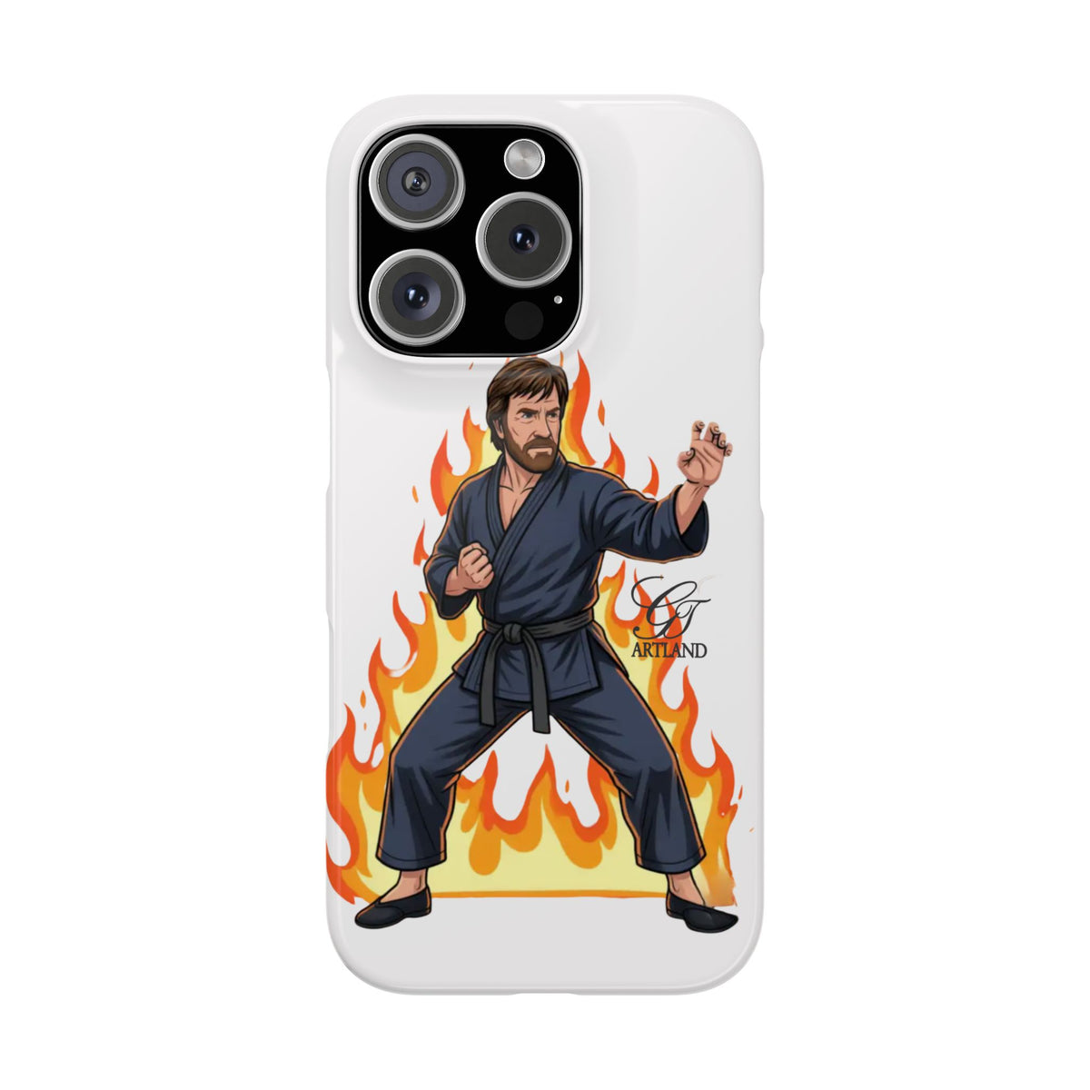 Karate Master Chuck Norris Illustration Slim Phone Case | Martial Arts Flames by GT Artland