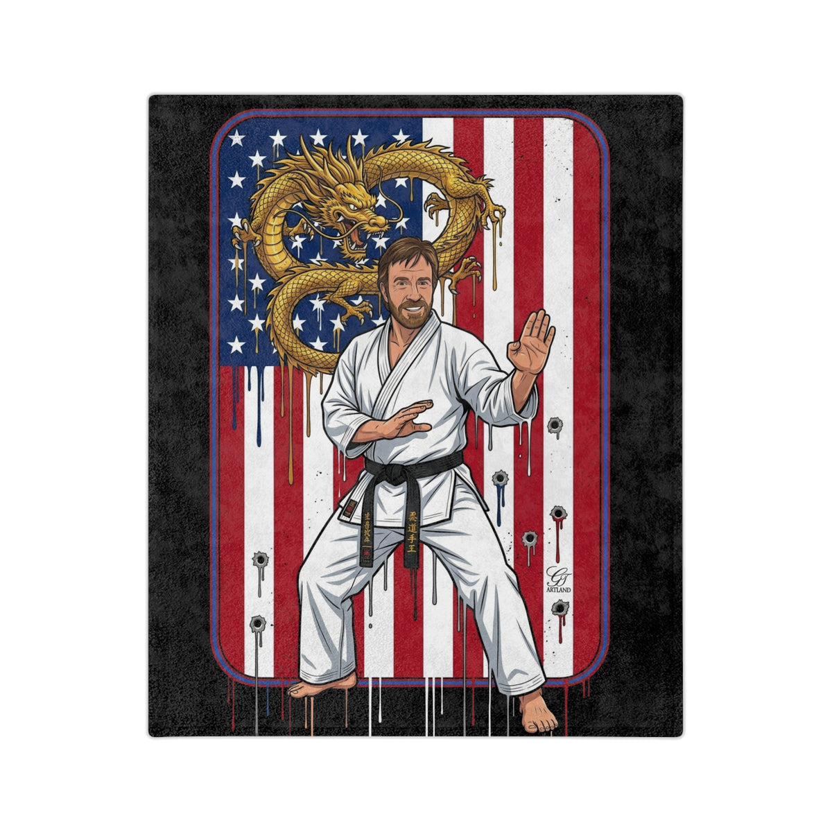 American Karate Instructor  Chuck Norris Blanket | Dragon Martial Arts Flag Throw by GT Artland