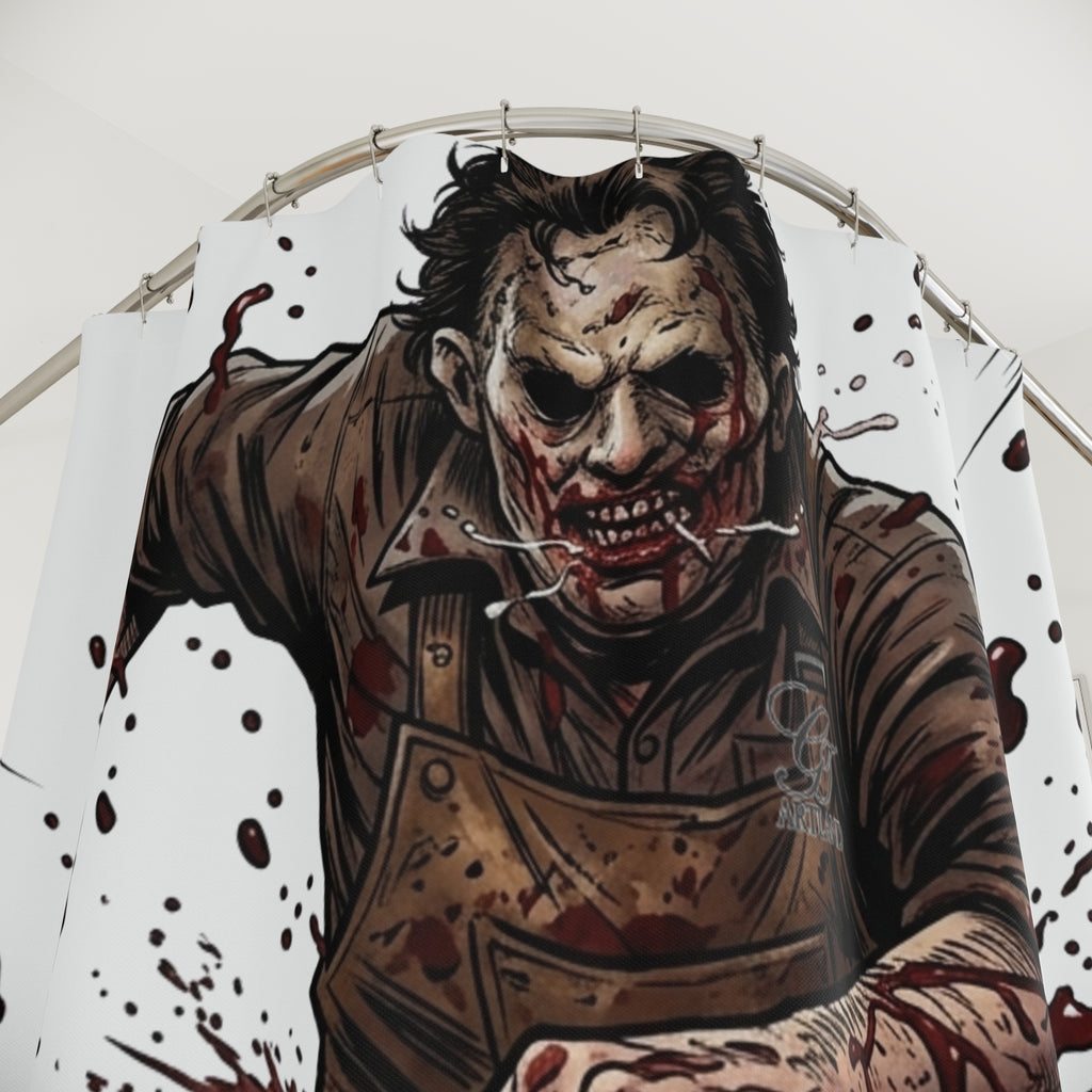 Leatherface Chainsaw Horror Shower Curtain | Bloody Killa Bathroom Décor by GT Artland