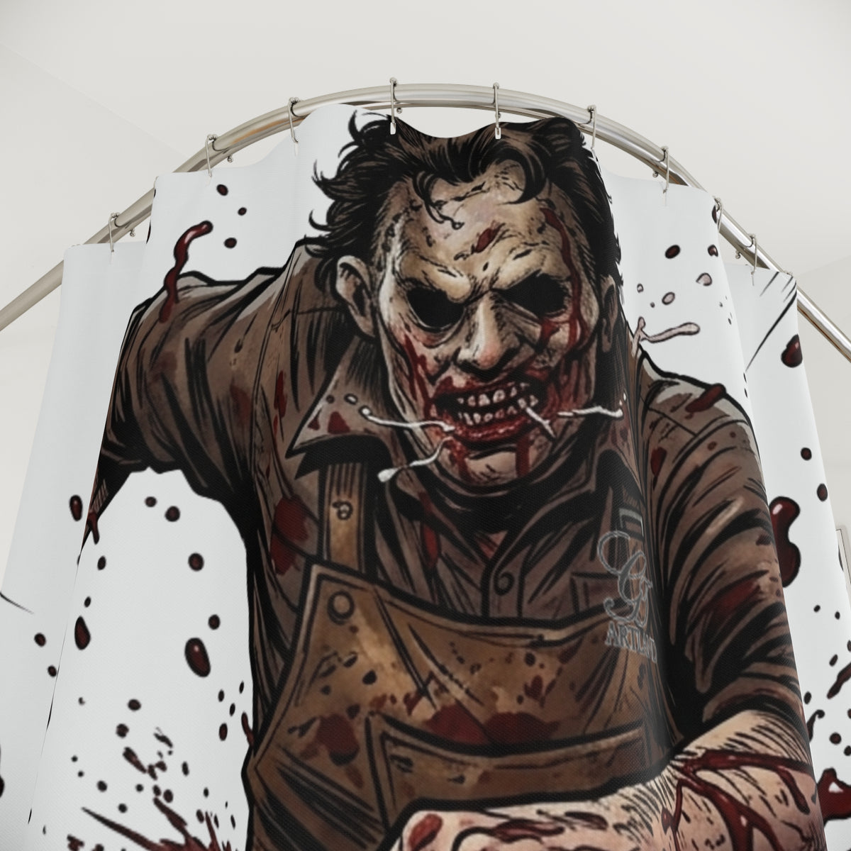 Leatherface Chainsaw Horror Shower Curtain | Bloody Killa Bathroom Décor by GT Artland