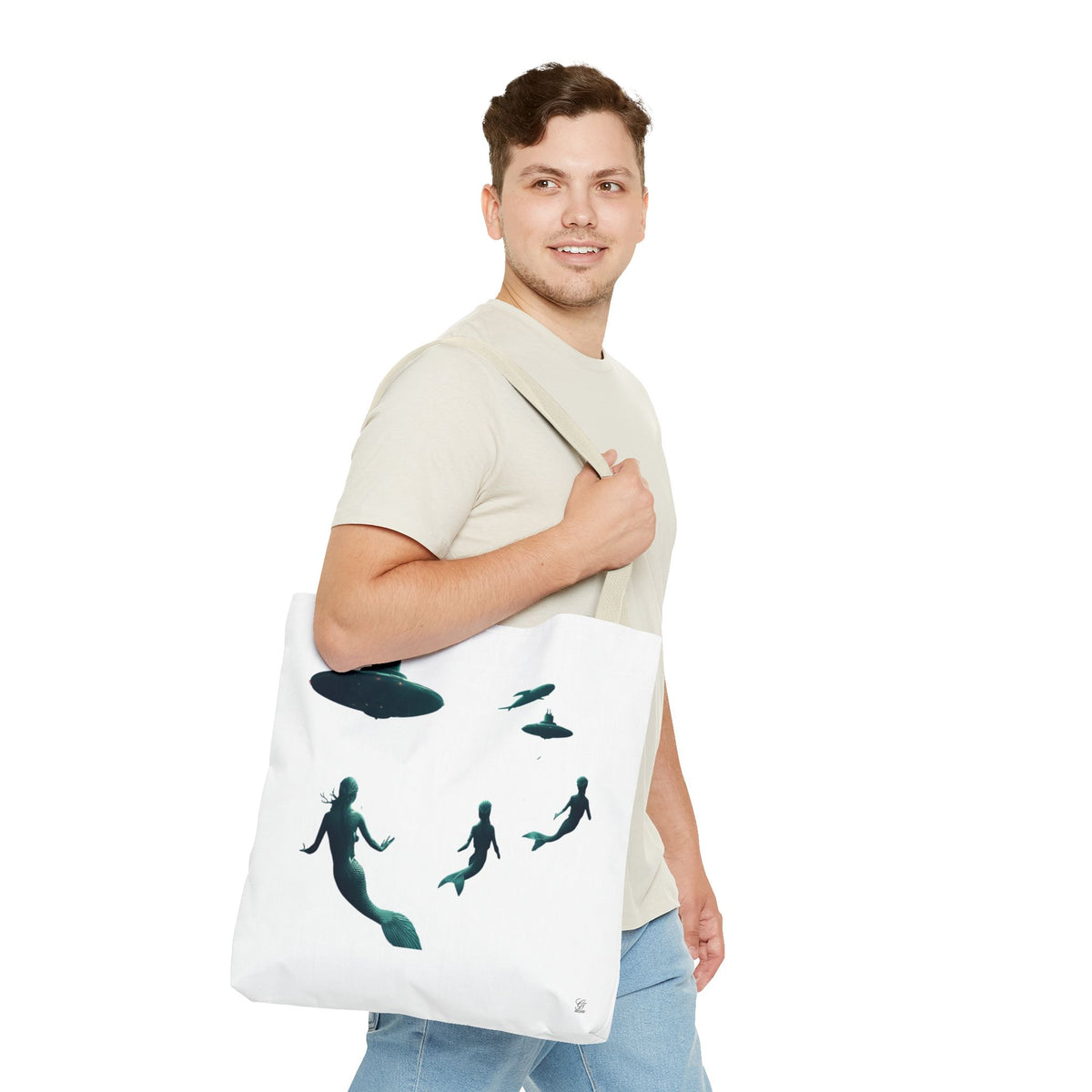 Ocean Inspired Mermaid UFOs Tote Bag With A Underwater Alien Scene