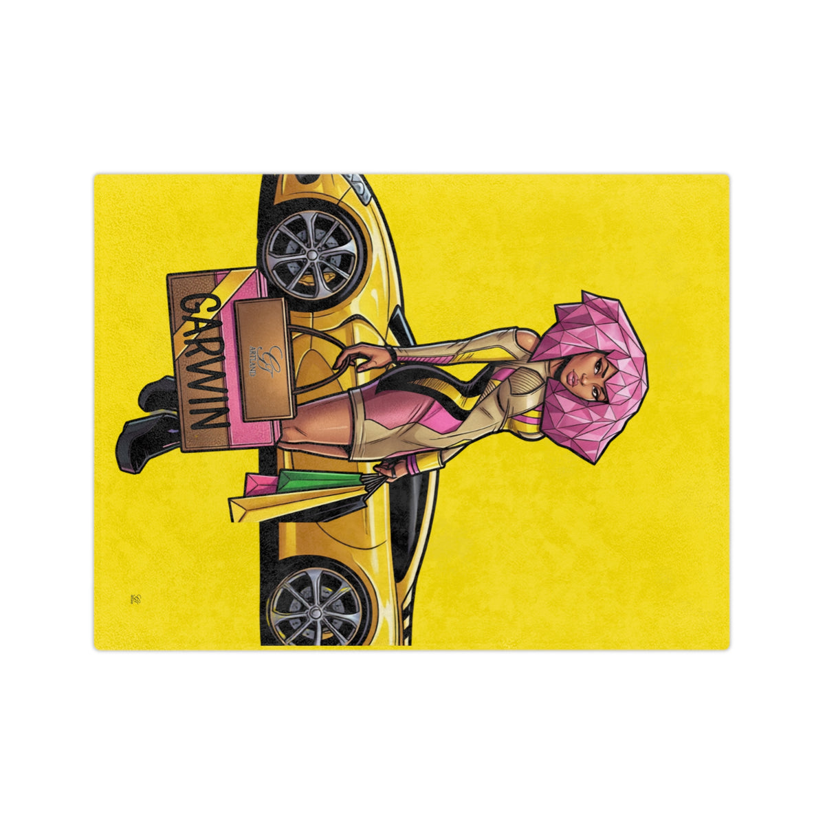 Pink Hair Vixen Fashion Queen Velveteen  Yellow Blanket | Trail Running Design by GT Artland