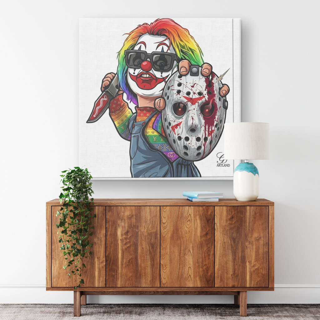 Rainbow Killa Clown Horror Canvas Wrap by GT Artland