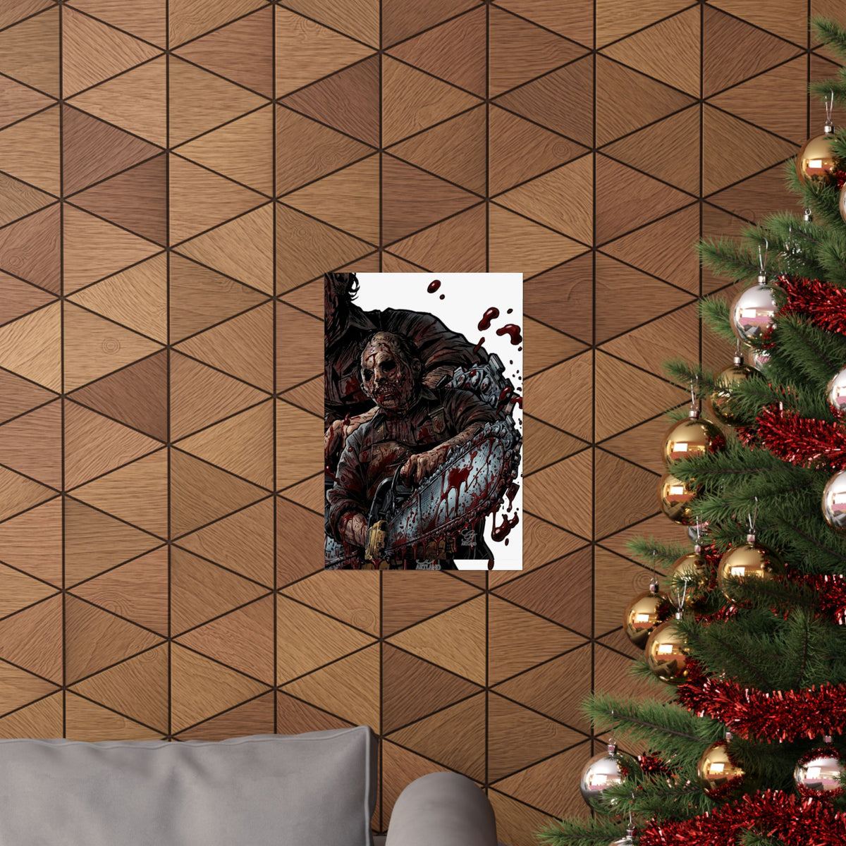 Leatherface Chainsaw Poster Matte Vertical | Horror Movie Art, Bloody Slasher Print by GT Artland