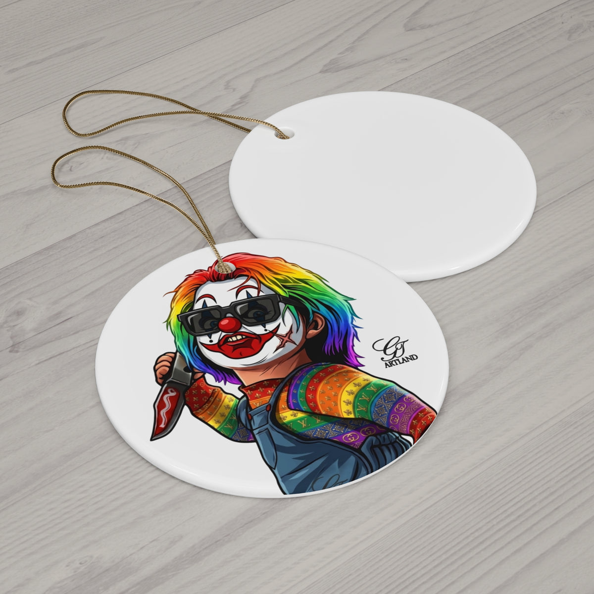 Rainbow Psycho Slayer Clown Killer Ceramic Ornament — Horror Movie Character Holiday Décor by GT Artland