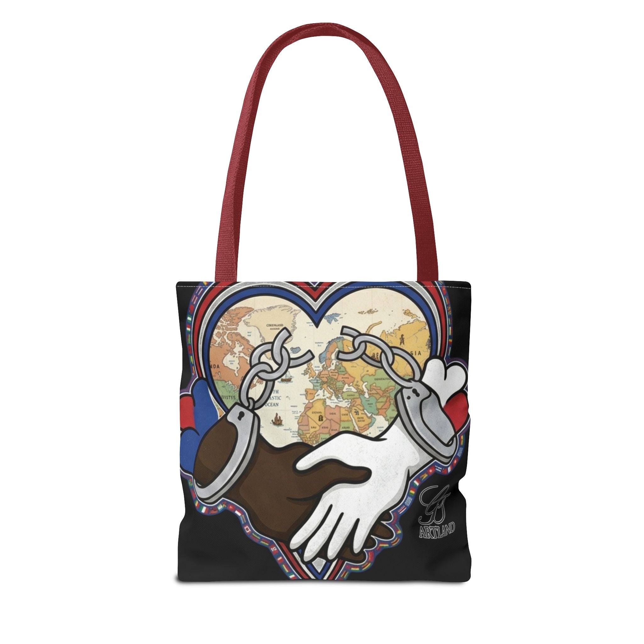 Interracial Unity Heart Handcuffs Tote Bag | All-Over Print by GT Artland