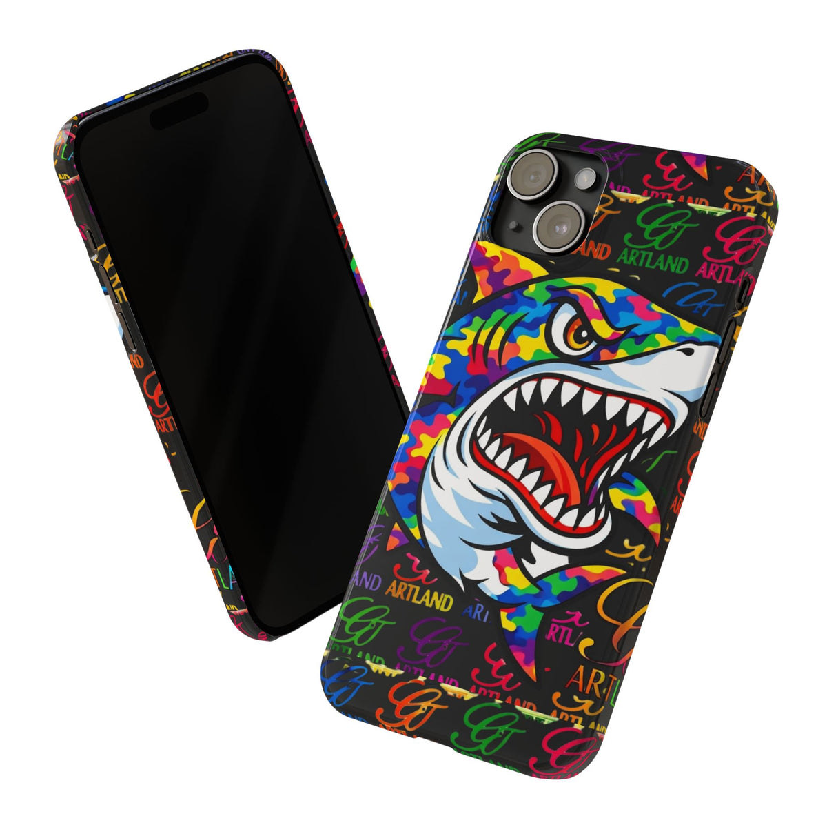 Colorful Shark GT Illustration Slim Phone Case | Neon Graffiti Pattern by GT Artland