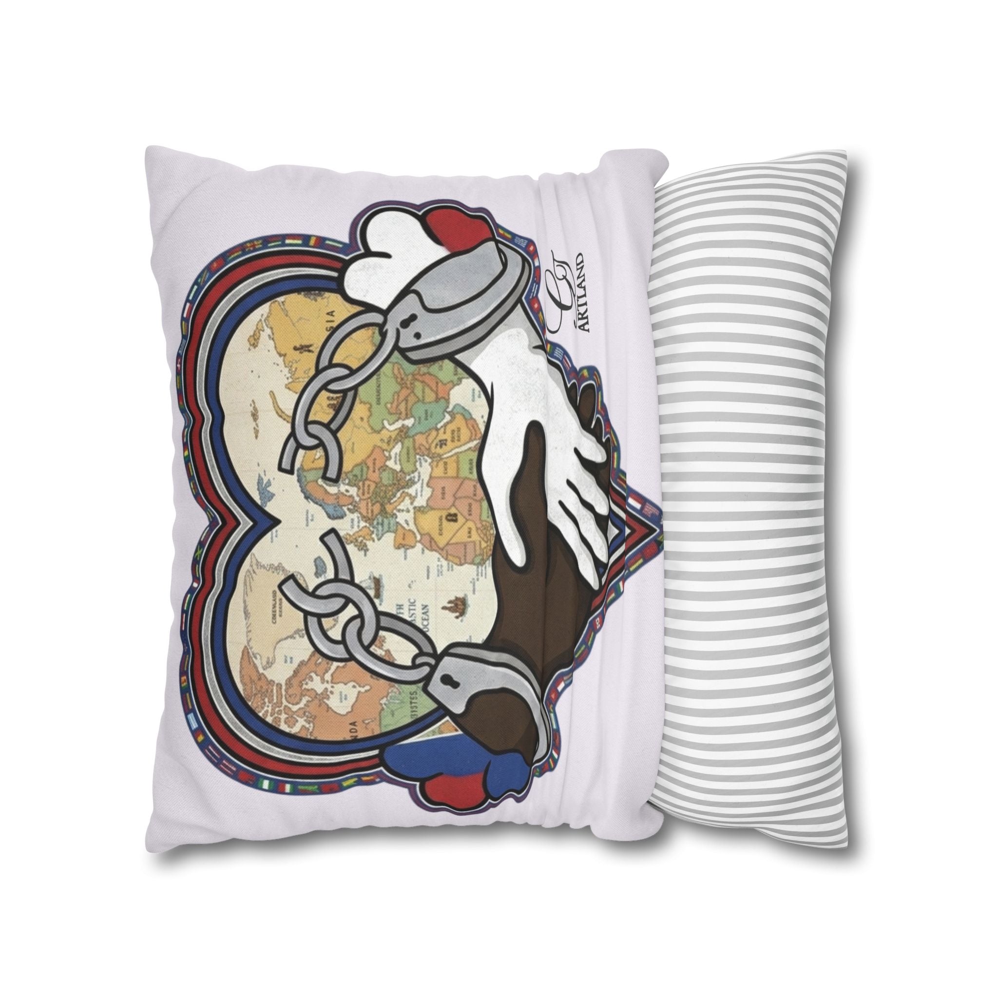 Interracial Handshake Heart Pillowcase | Decorative Throw Pillowcase by GT Artland