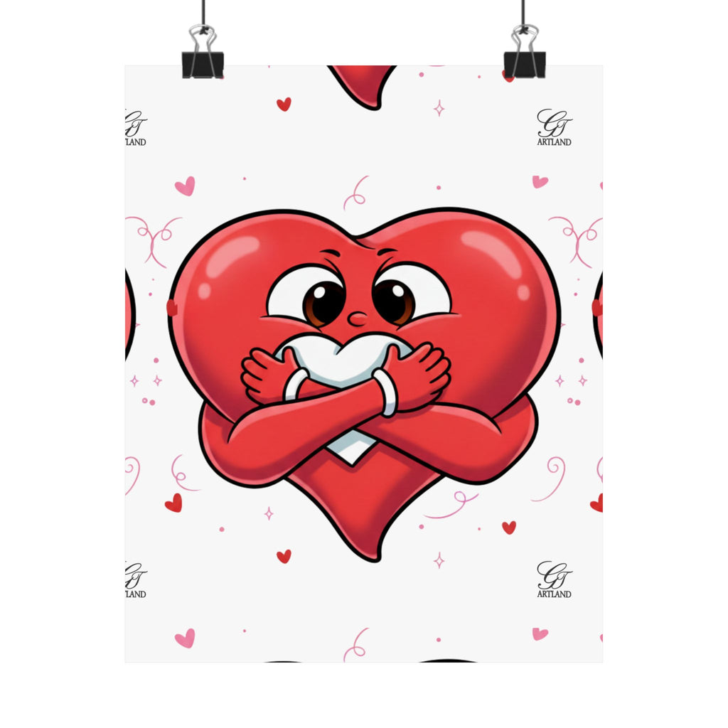 Valentine Hug Heart Matte Poster — Cute Cartoon Heart Embrace Wall Art by GT Artland