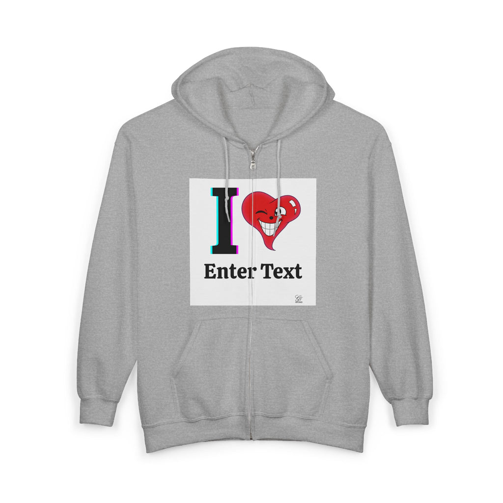 Unisex I LOVE Heavy Blend Full Zip Hooded Sweatshirt Hoodie | Full Zip Sweatshirt