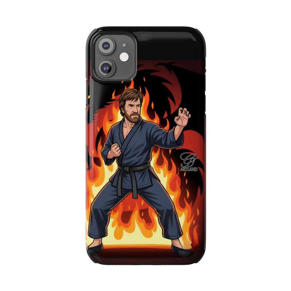 Martial Artist Illustration Slim Phone Case | Karate Fighter Flames by GT Artland
