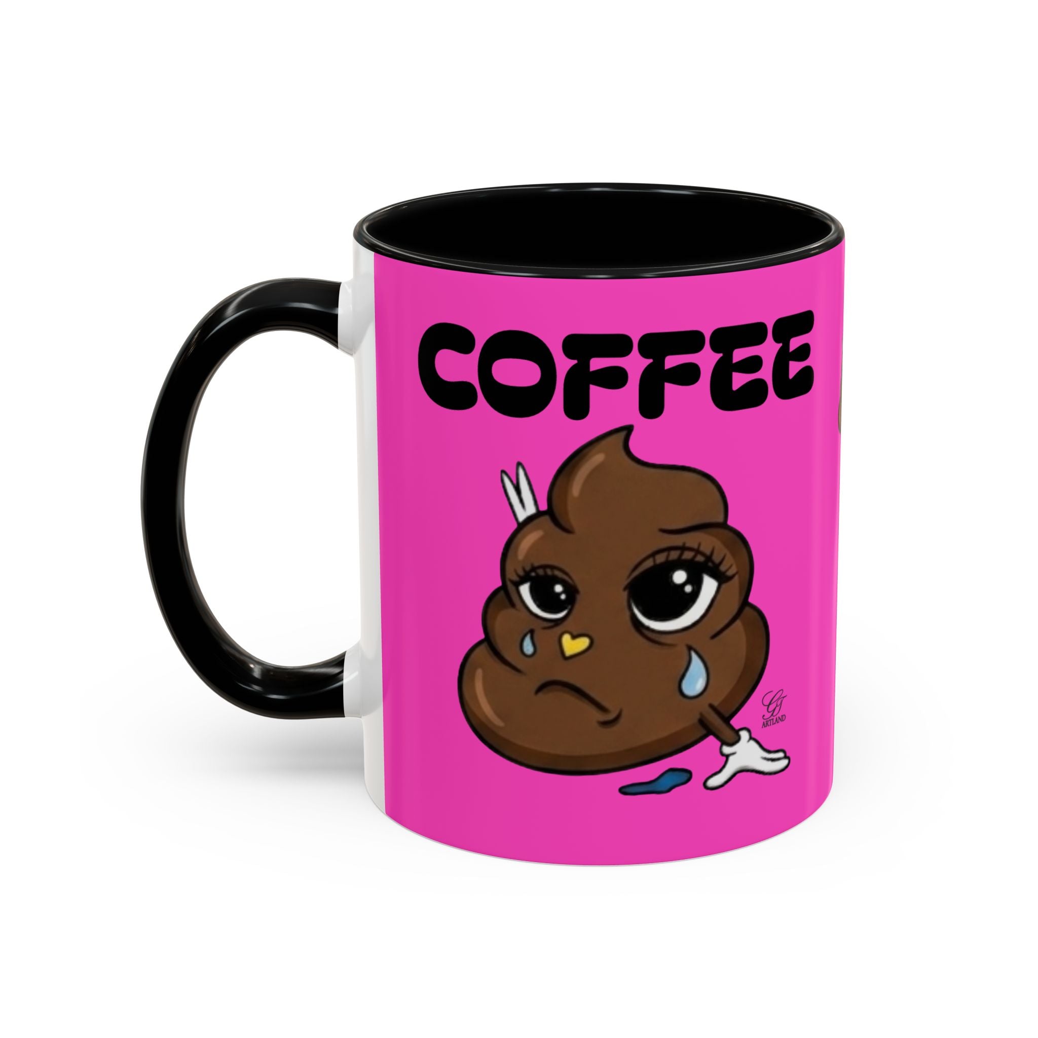 Coffee Mug — Pink 'Coffee' Sad Poop Emoji Accent Ceramic Mug (11/15oz) by GT Artland