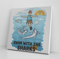 Swim With The Sharks "Humorous" Original Comic Style Square Canvas Wrap by GT Artland