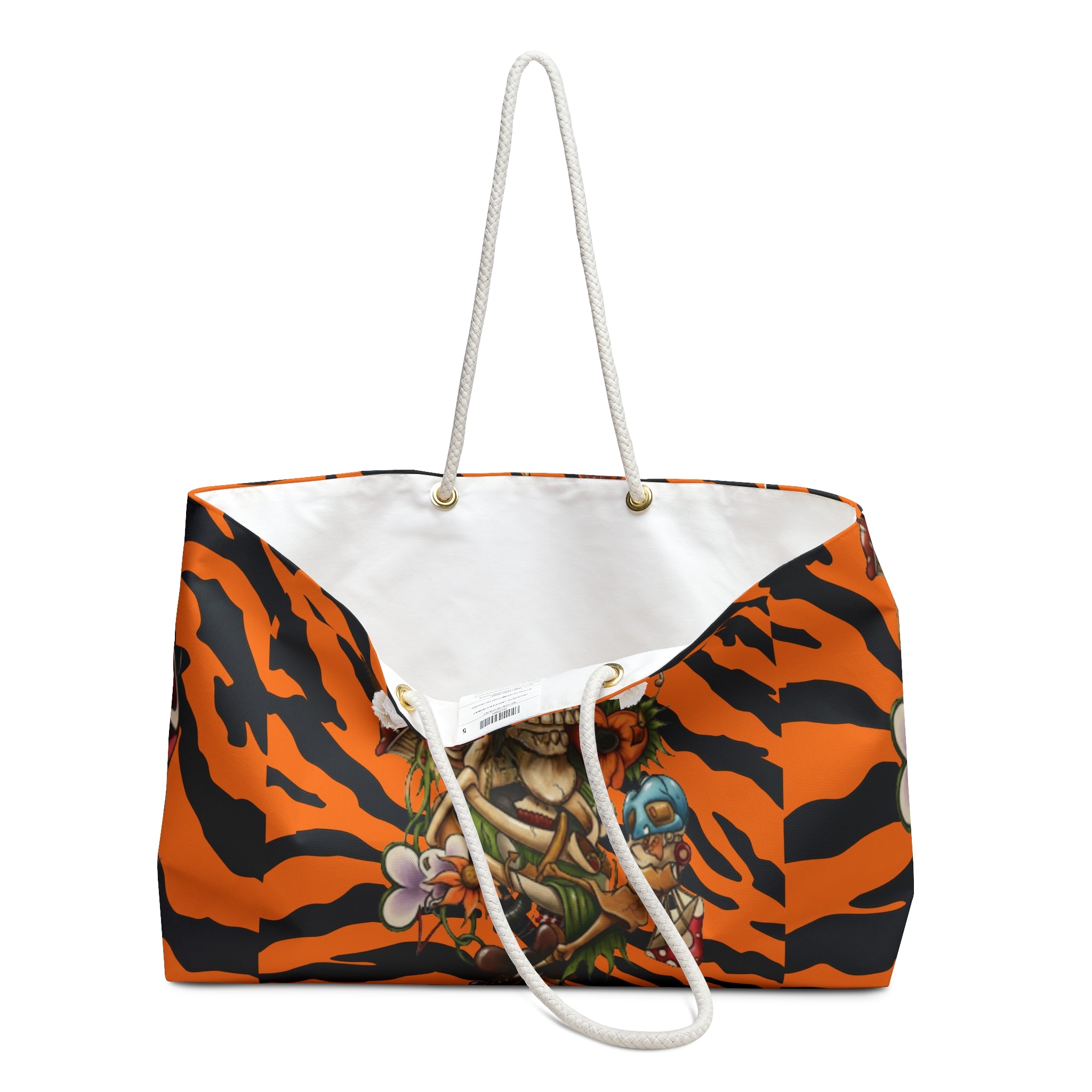 Sugar Skull Skull Bouquet Weekender Bag | Orange Black Tiger Stripes by GT Artland