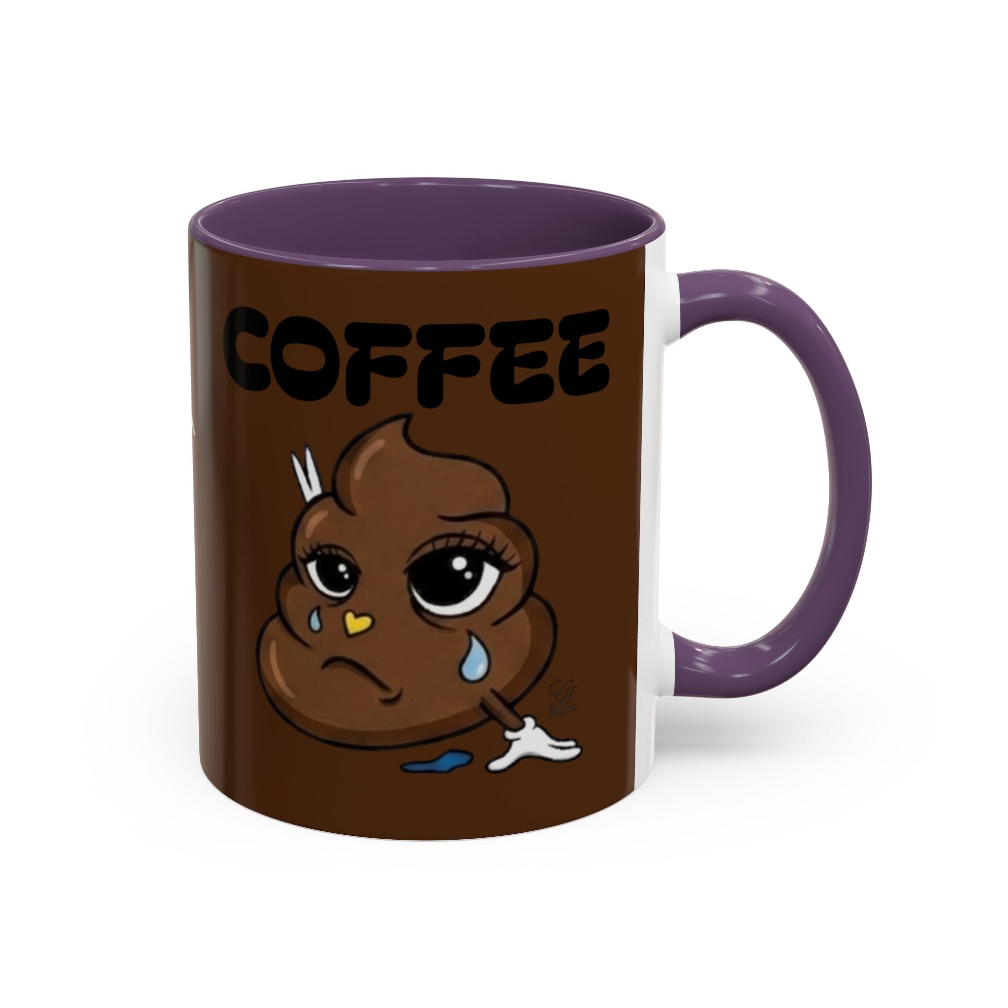 Coffee Mug — Cute Crying Poop Emoji 'COFFEE' Accent Ceramic Mug (11/15 oz) by GT Artland