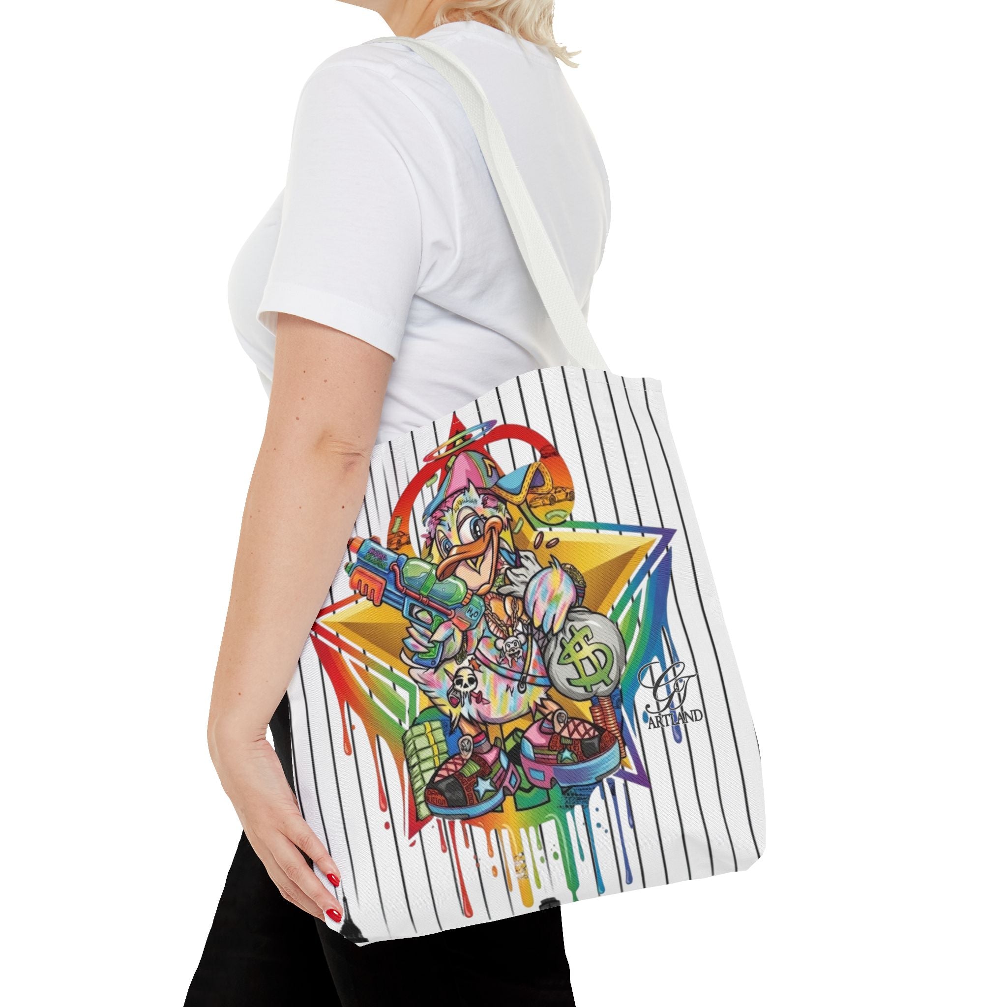 Graffiti Duck Urban Colorful Drip Tote Bag — Colorful Street Art by GT Artland