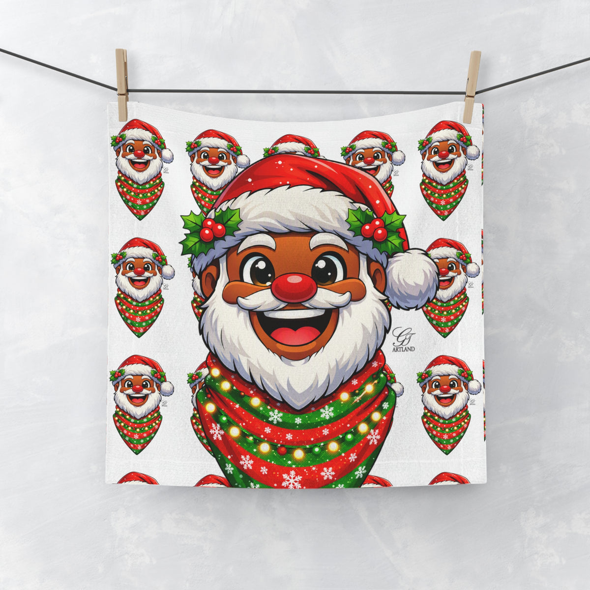 Urban designer ebony cute  santa Face Towel by GT Artland