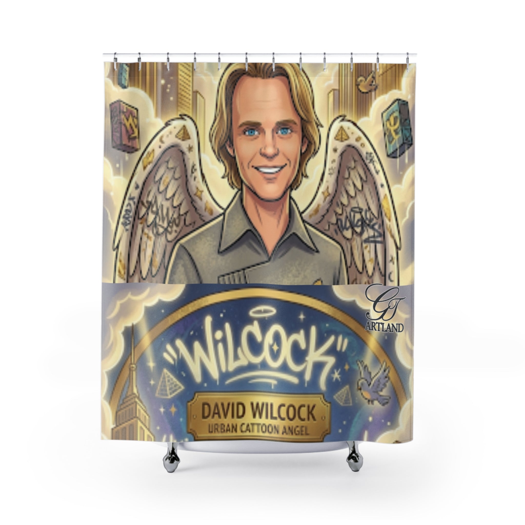 David Wilcok Designer Airbrush Toon Angel Portrait Shower Curtain by GT Artland