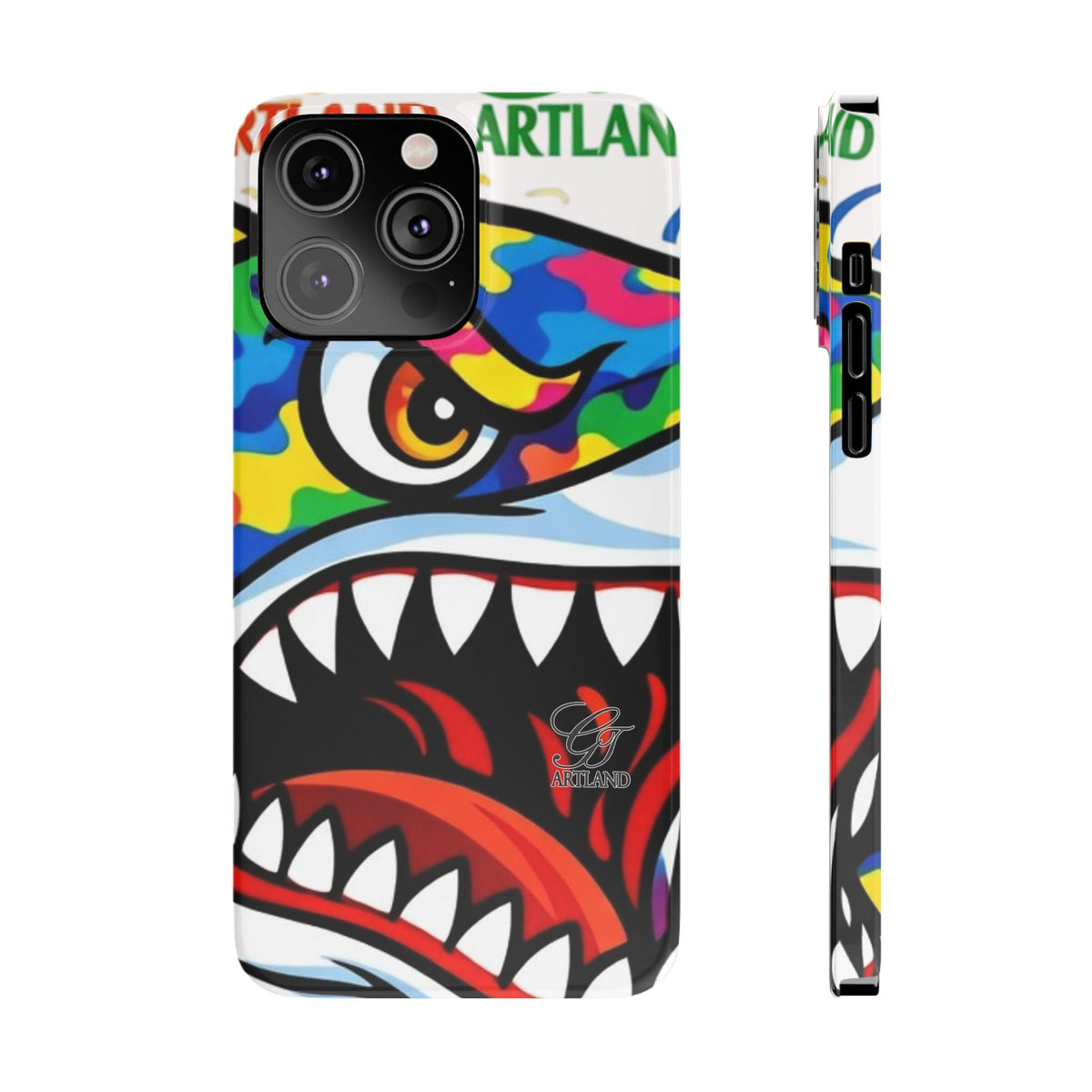 Colorful Designer Shark Face Slim Phone Case | Bold Shark Bite Graphic by GT Artland