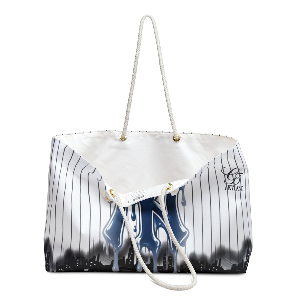 Graffiti NY Drip Logo Weekender Bag | Pinstripe City Skyline by GT Artland
