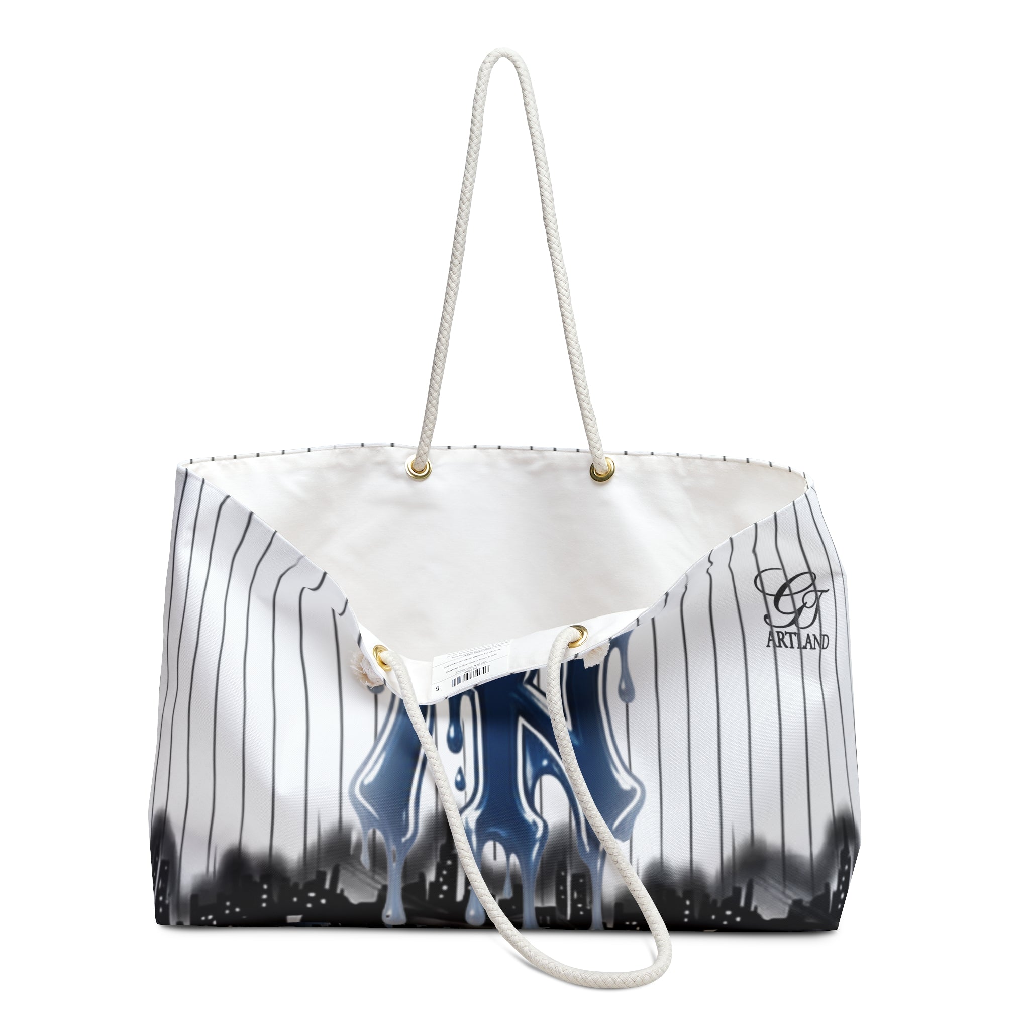 Graffiti NY Drip Logo Weekender Bag | Pinstripe City Skyline by GT Artland