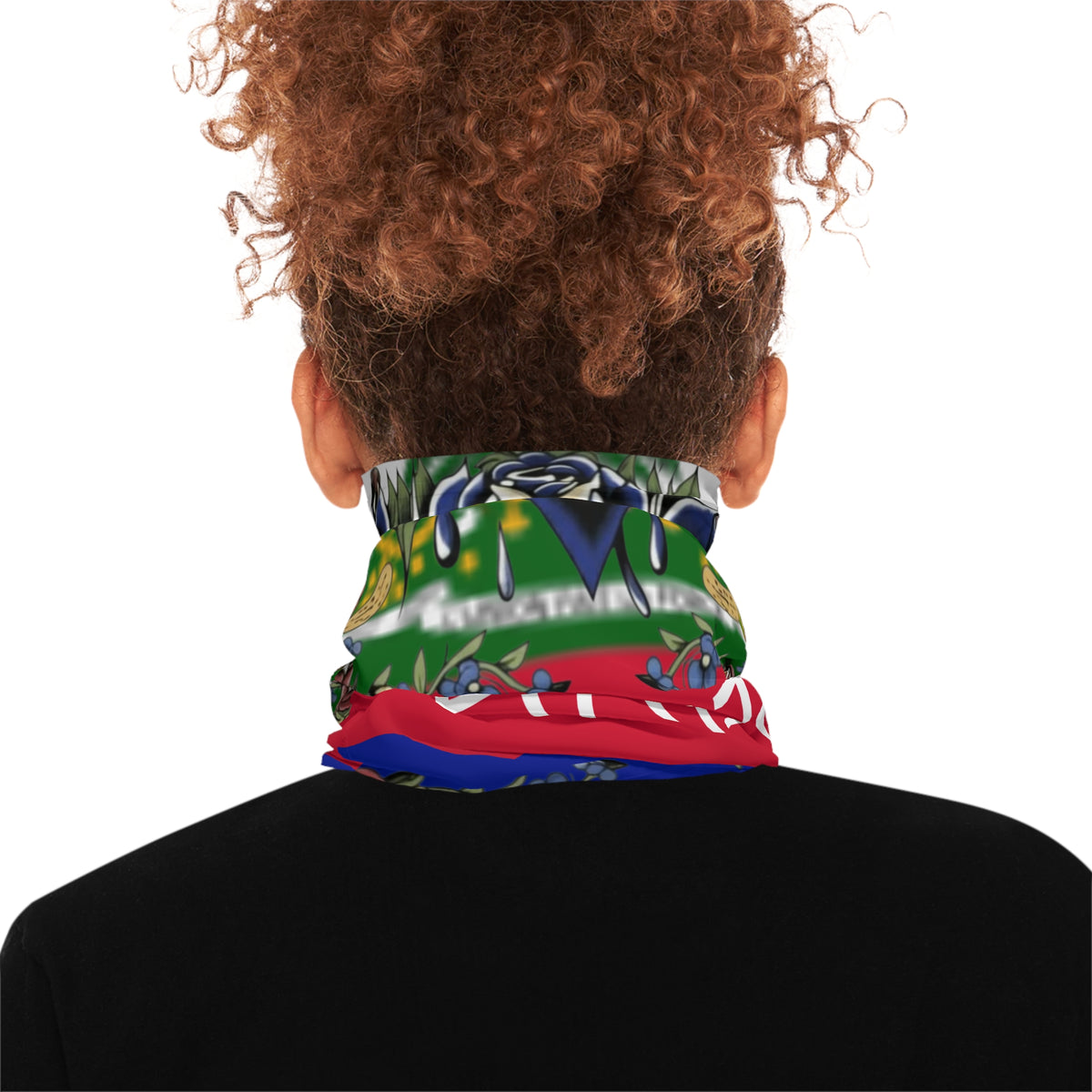 Haitian Flag Neck Gaiter – Patriotic Heart Tattoo Design, Personalized Bandana Face Cover by GT Artland