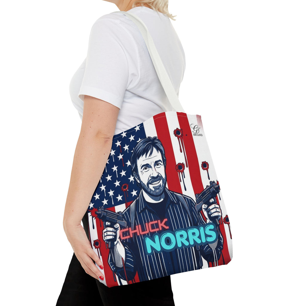 Patriotic Action Designer Edition Hero Tote Bag — 'Chuck Norris' Graphic by GT Artland