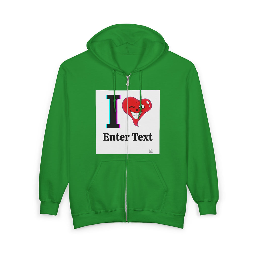 Unisex I LOVE Heavy Blend Full Zip Hooded Sweatshirt Hoodie | Full Zip Sweatshirt