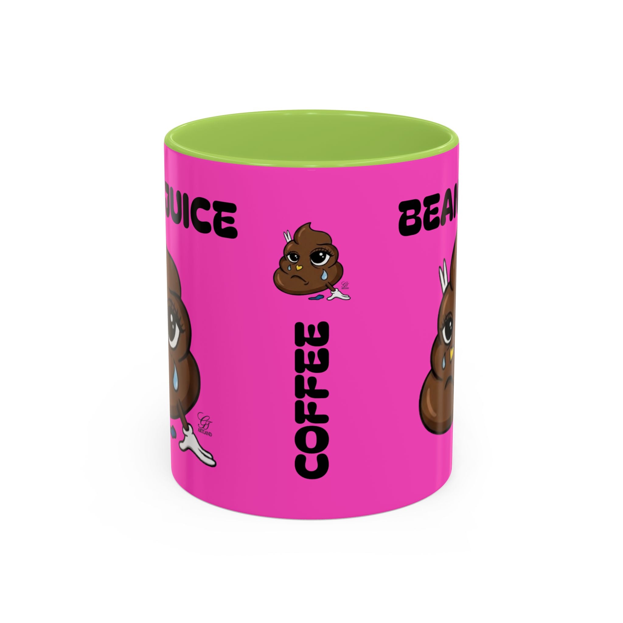 Bean Juice Coffee Mug — Funny Pink Accent Mug with Cute Poop Emoji Design (11/15oz) by GT Artland