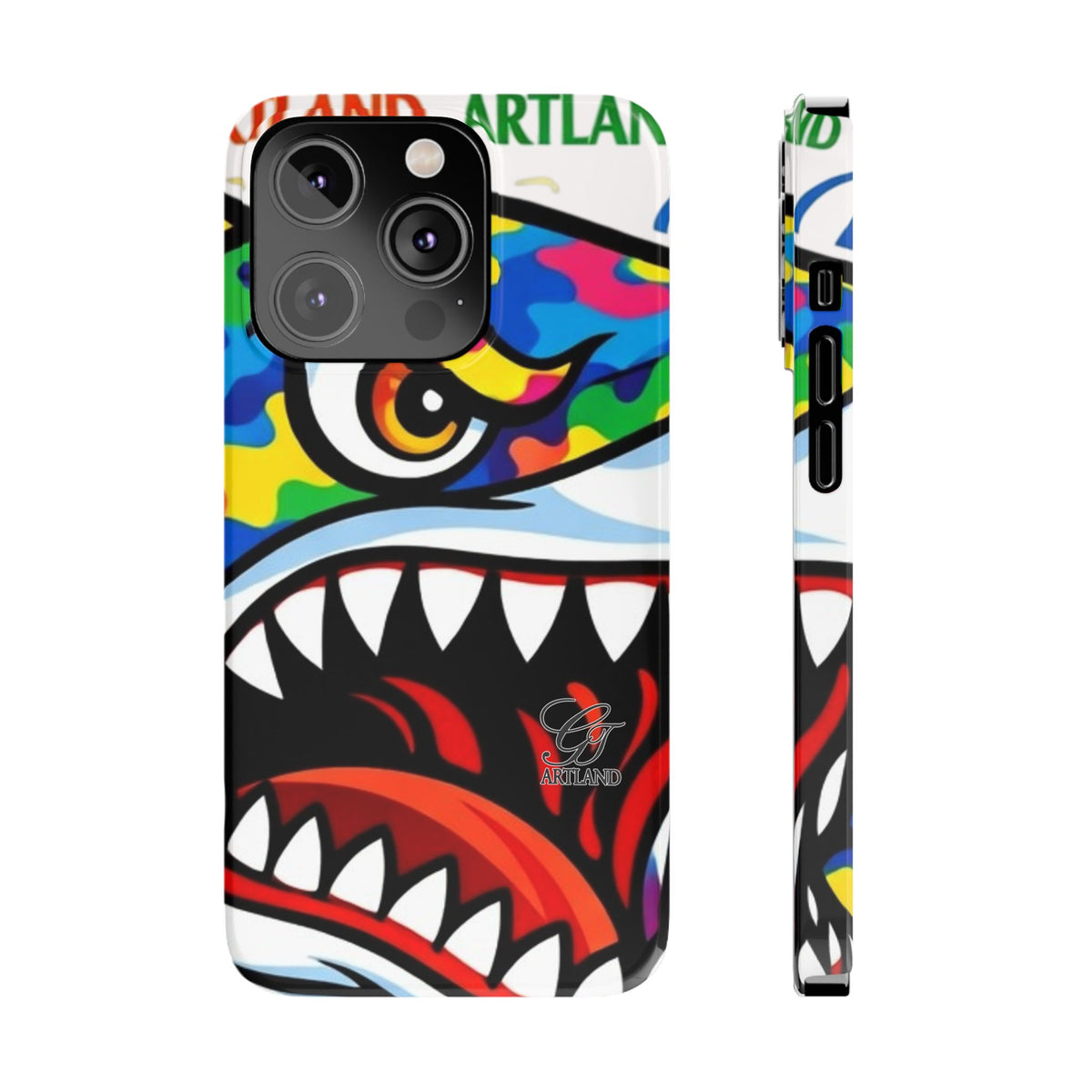 Colorful Designer Shark Face Slim Phone Case | Bold Shark Bite Graphic by GT Artland