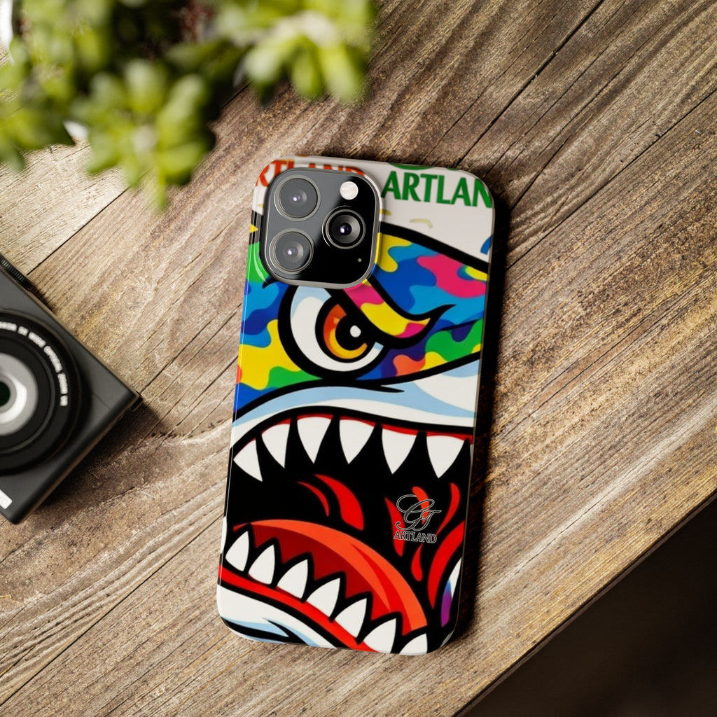 Colorful Designer Shark Face Slim Phone Case | Bold Shark Bite Graphic by GT Artland