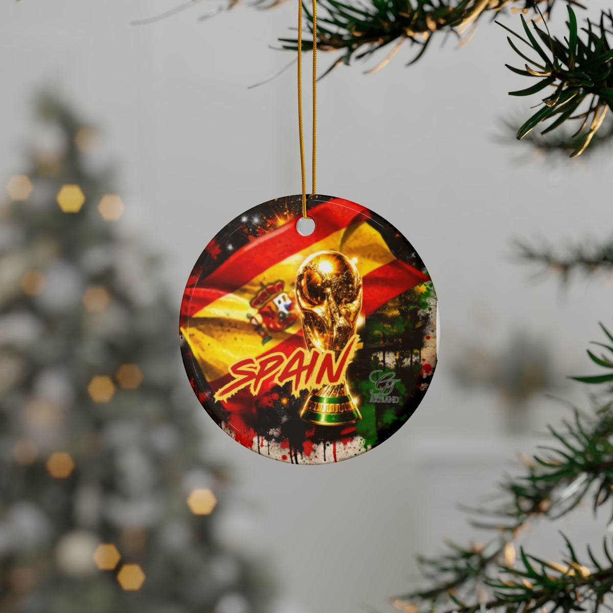 Spainard Designer GT Football Soccer Ornament Ceramic Ornament | Double-Sided Christmas Decoration by GT Artland