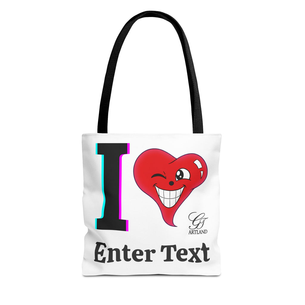 I  Smiley Heart Custom Text Tote Bag — Personalized Valentine Grocery Beach Bag