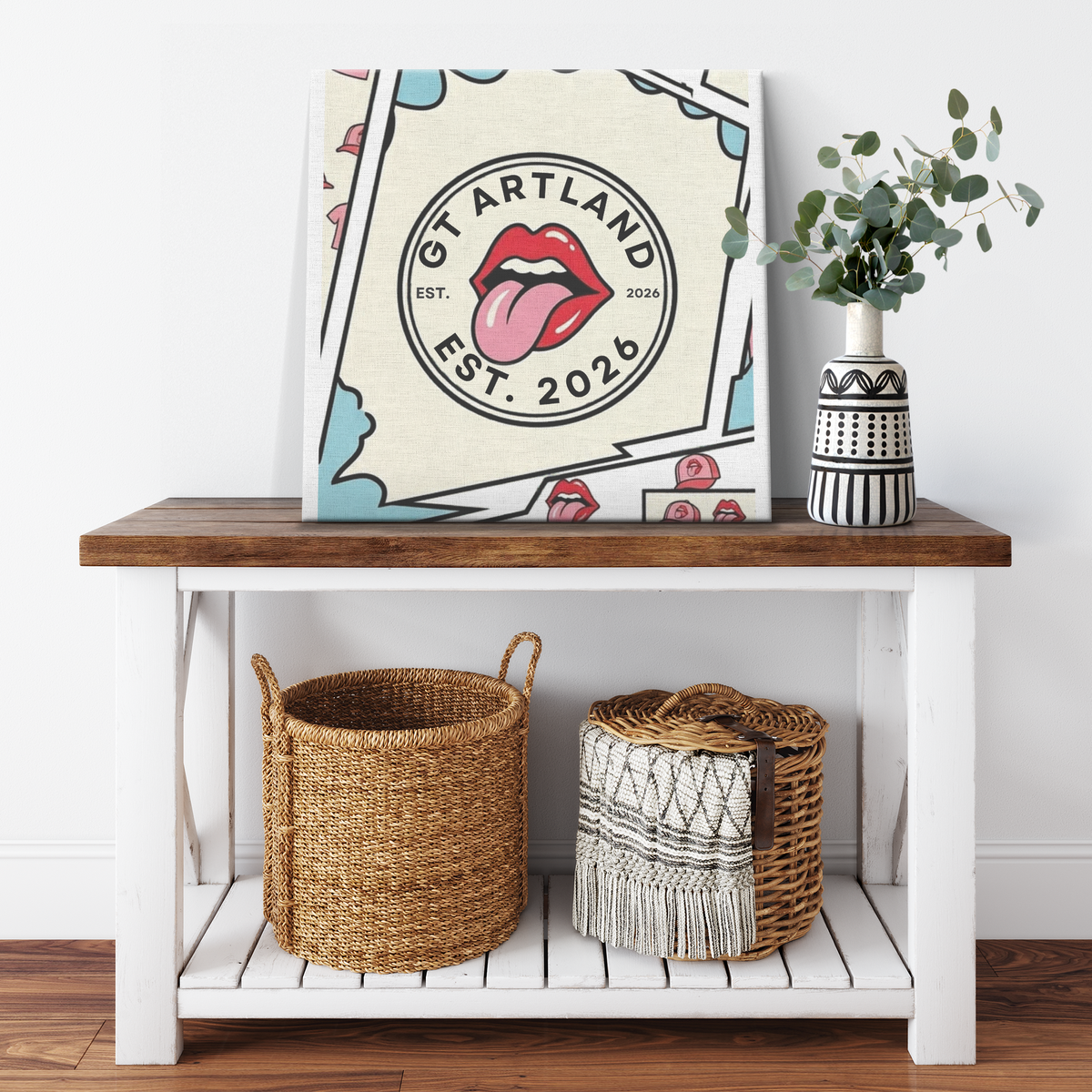 GT Artland EST. 2026 Kissey Lips Designer Canvas Wrap by GT Artland
