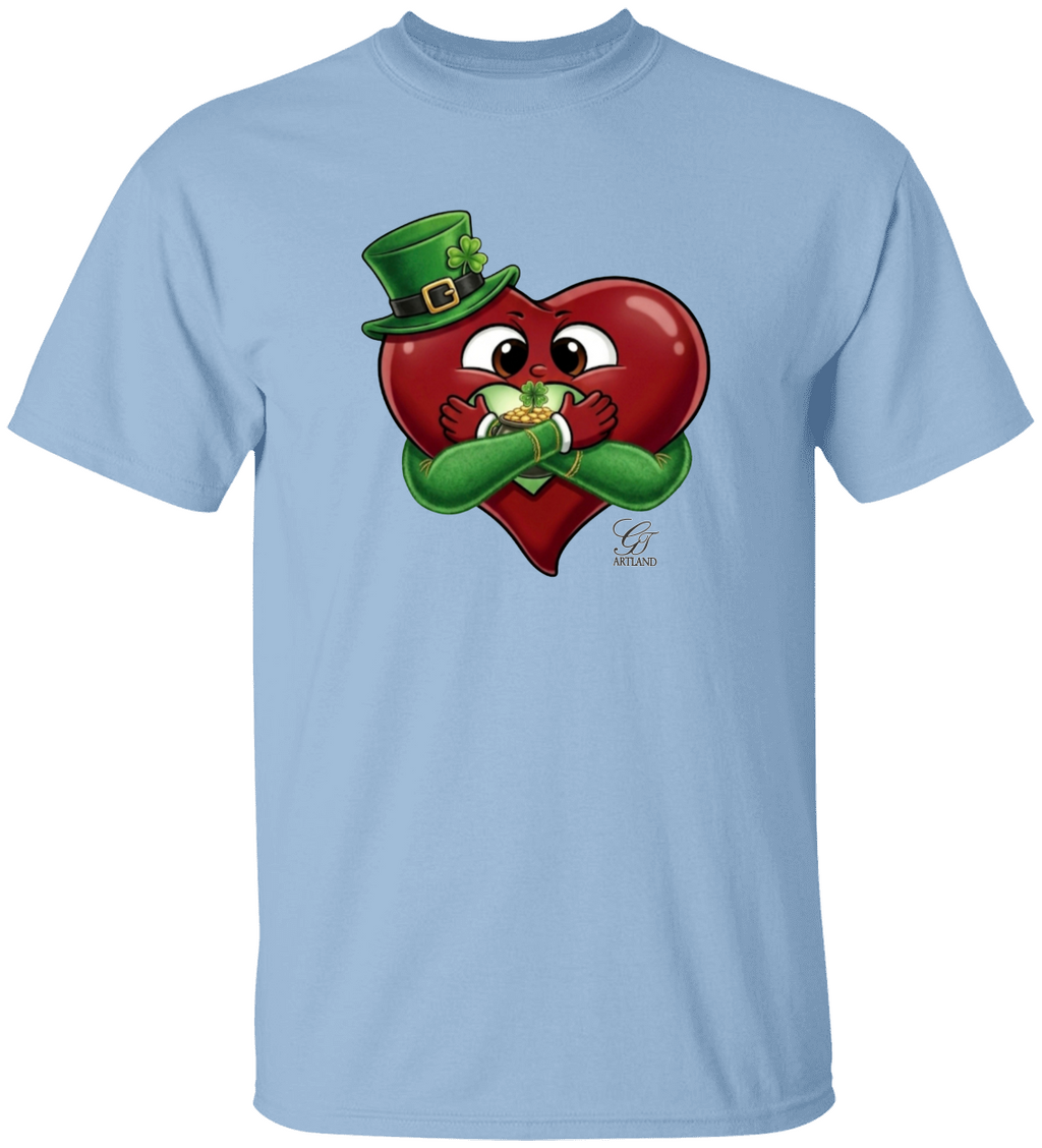 Leprechaun Lovey Heart holding Pot of Gold Lucky Edition Unisex Heavy Cotton Tee by GT Artland