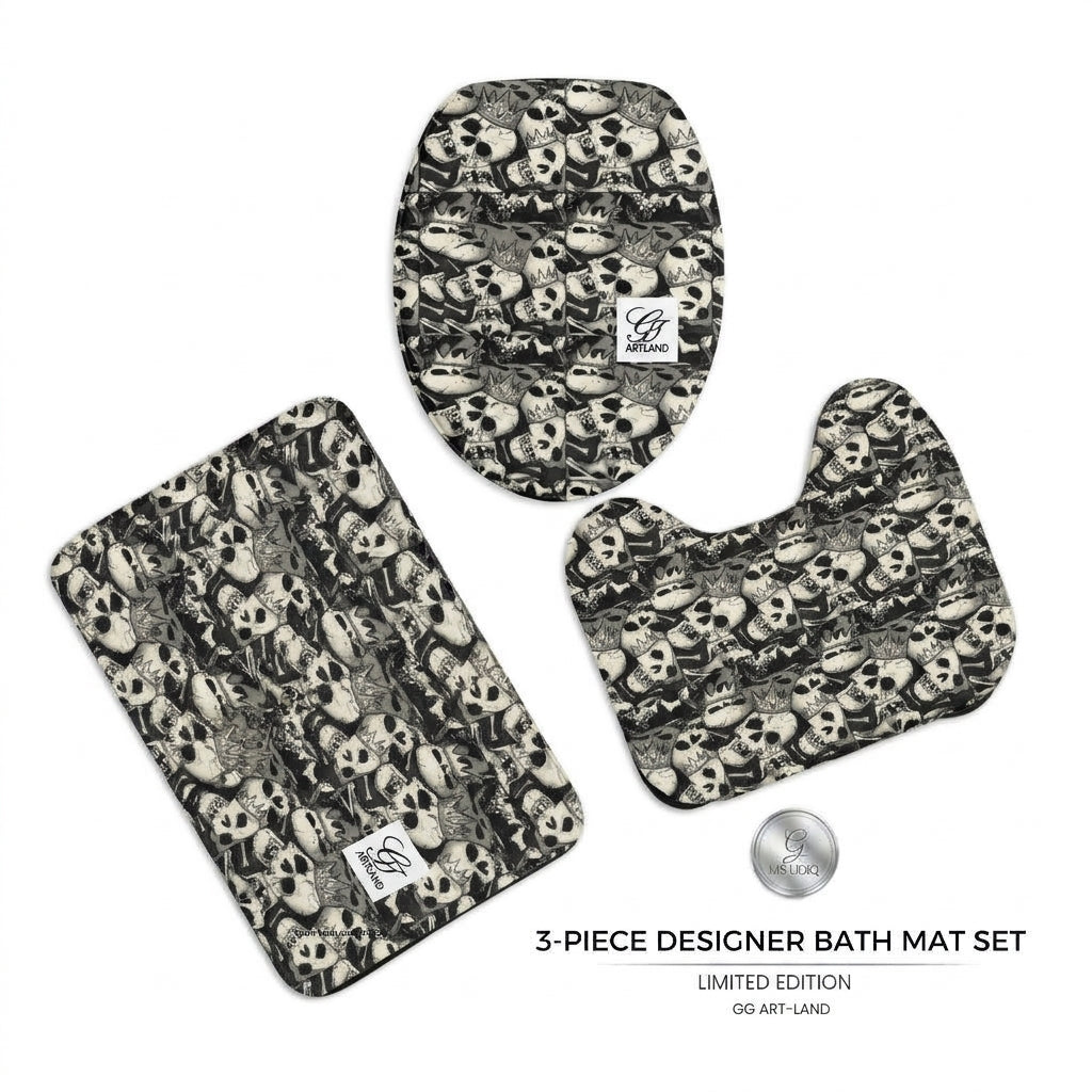 Skull N Bonez Designer Bathroom 3 Piece Rug and Toilet Mat Set by GT Artland