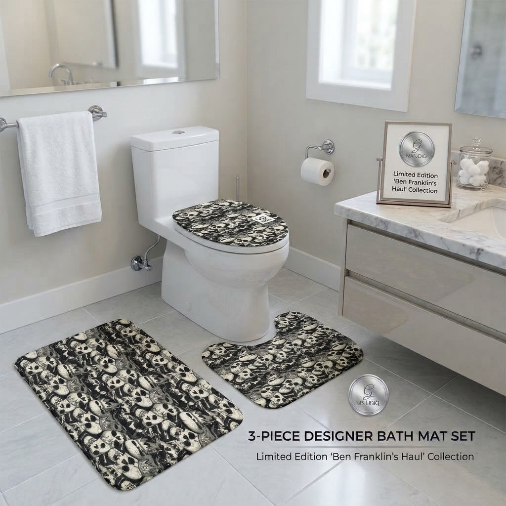Skull N Bonez Designer Bathroom 3 Piece Rug and Toilet Mat Set by GT Artland