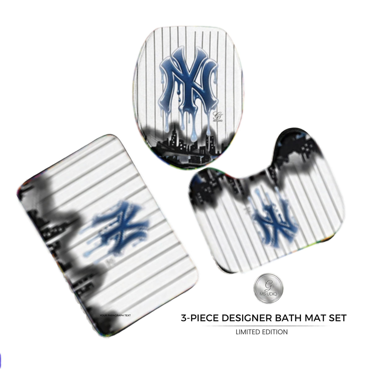 NY Airbrush Yankee Styled Urban Designer Dripping Logo Bath Mat 3-Piece Set by GT Artland