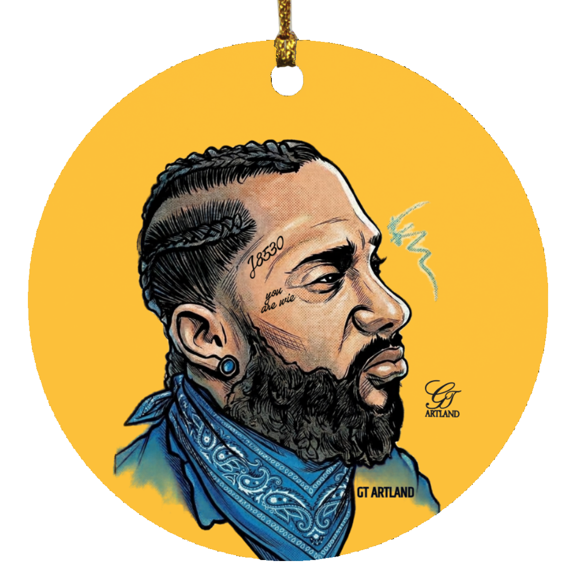 Nipsey Airbrush Iconic rap Mogul SUBORNC Circle Ornament by GT Artland